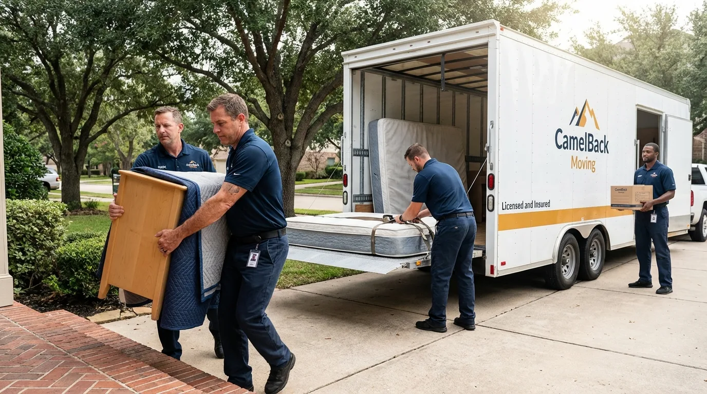 Crew loading residential truck for cross-state move from Saint Bonaventure, NY