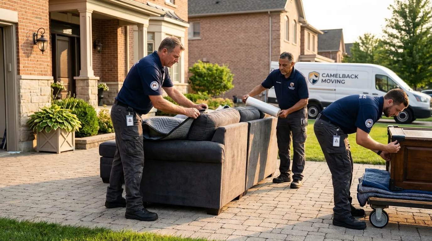 Large estate moving crew wrapping furniture in Saint Bonaventure, NY
